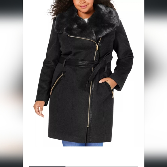 Asymmetric Faux-Fur-Collar Wrap Coat Created for Macy's